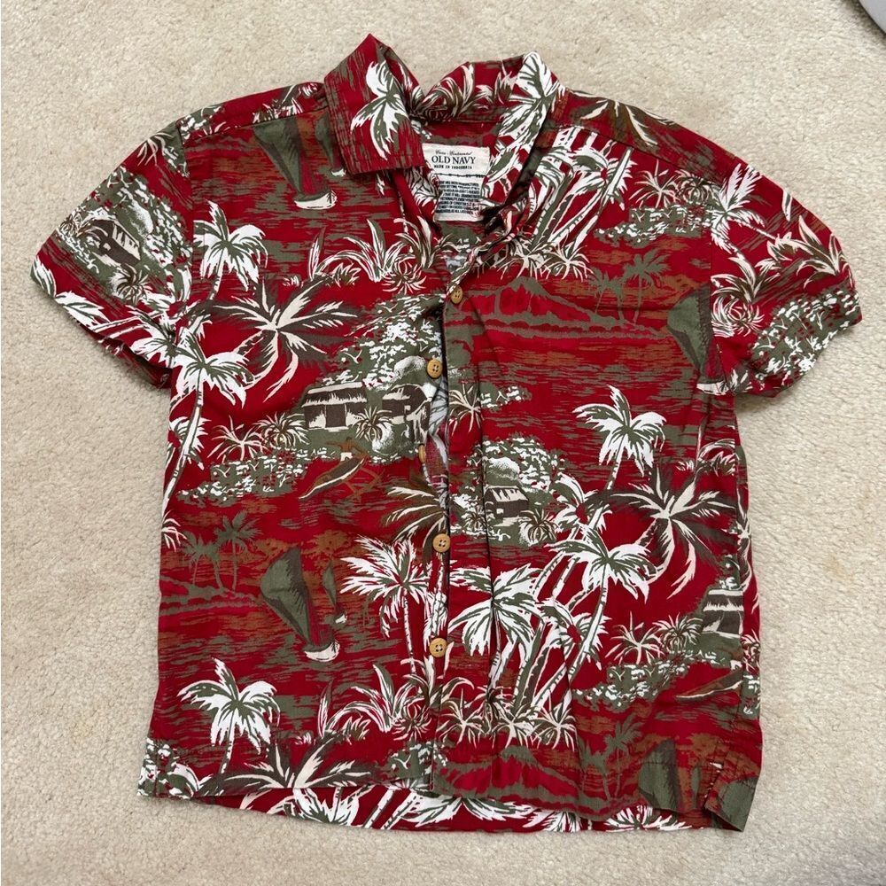 Boys Old Navy Hawaiian Button Up Collared Short Sleeve Shirt XS